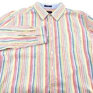 Alan Flusser Mens 2XL Linen Blend Long Sleeve Button Up Colorful Stripe Shirt